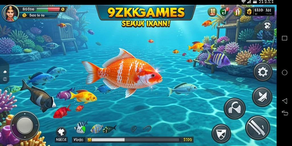Tampilan gameplay seru dalam 9ZKGAMES saat menangkap ikan.