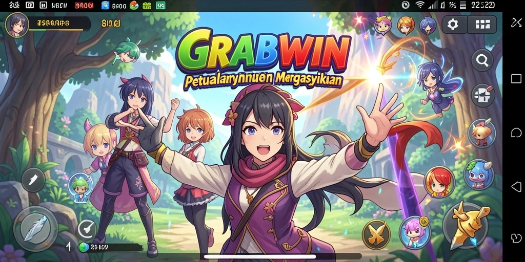 Tampilan gameplay GRABWIN menampilkan pertarungan karakter Anime yang epik.