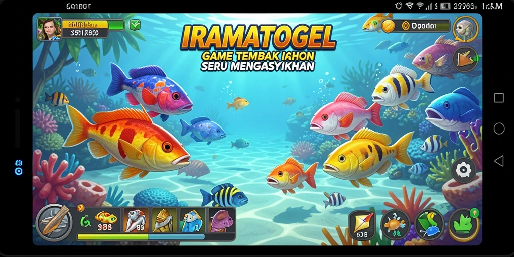 Screenshot gameplay IRAMATOGEL menampilkan serunya menembak ikan.