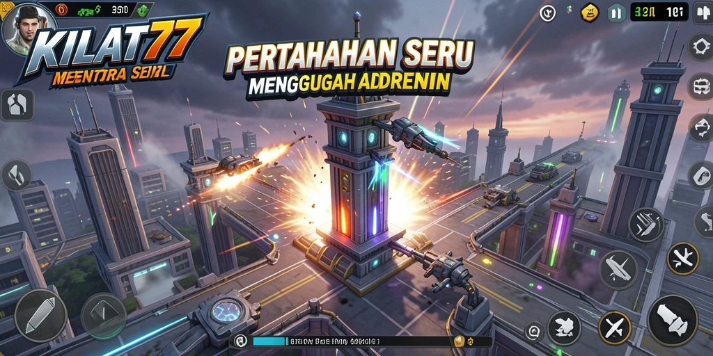 Screenshot KILAT77 menampilkan aksi seru dalam pertahanan menara.