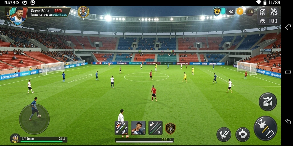 Tampilan gameplay mendebarkan dalam LI789 saat bertanding di lapangan sepak bola.
