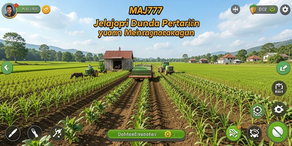 Tangkapan layar gameplay MAJ777 yang menunjukkan aktivitas pertanian yang dinamis.