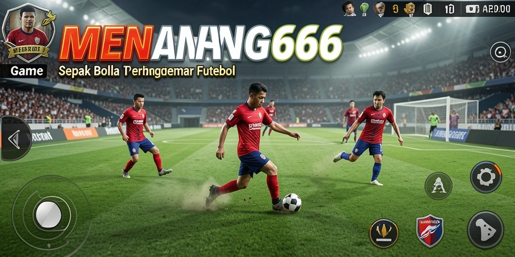 Screenshot gameplay yang menunjukkan aksi seru di lapangan sepak bola.