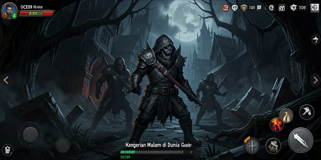 Screenshot gameplay OCE69 yang menampilkan suasana mencekam dan menyeramkan.
