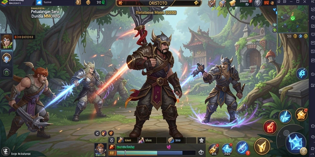 Screenshot gameplay ORISTOTO menampilkan aksi seru dalam pertarungan MMORPG.
