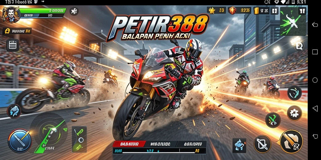 Tampilan gameplay menegangkan dari balapan motor PETIR388.