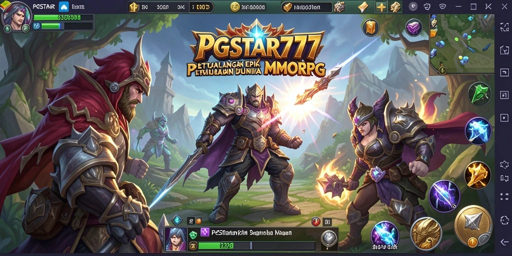 Tampilan screenshot utama PGSTAR777 menampilkan pertarungan epik di dunia MMORPG.