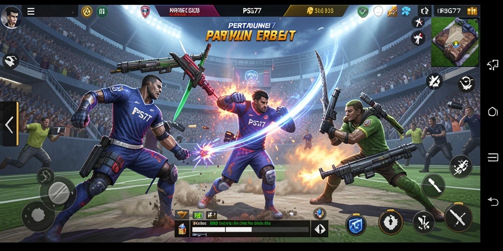 Screenshot utama PSG77 menampilkan aksi pertarungan yang seru.