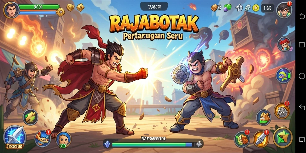 Tampilan seru gameplay RAJABOTAK dengan pertarungan yang intens.