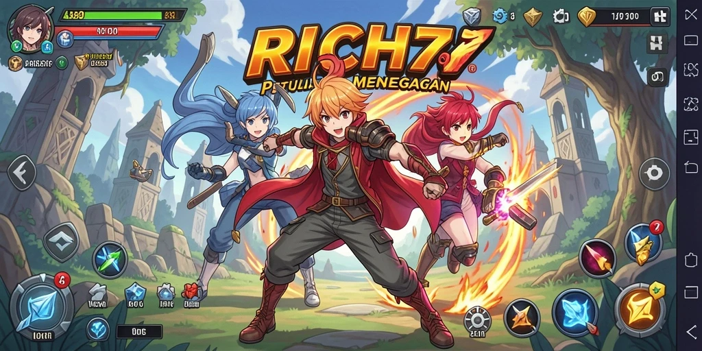 Tampilan gameplay RICH7 yang menakjubkan dan karakter Anime menarik.